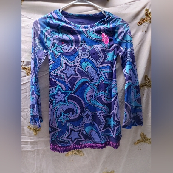 Girls' Justice hippie psychedelic top / Size 8 / Purple, stars, sequins - Picture 1 of 9